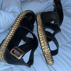 BAMBOO Black Studded Sandals with gold super comfy size 7.5